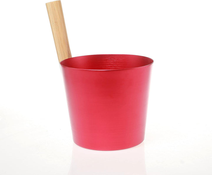 SULENO - Sauna Set ANEA Aufgusskübel 5 Liter Schöpfkelle Saunakübel Kübel Kelle (rot metallic)