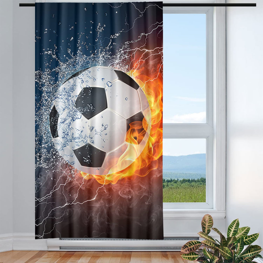 Violetpos Vorhänge Gardinen für Wohnzimmer Schlafzimmer 1 Stück Fussball Flamme Feuer 135x225cm W/H