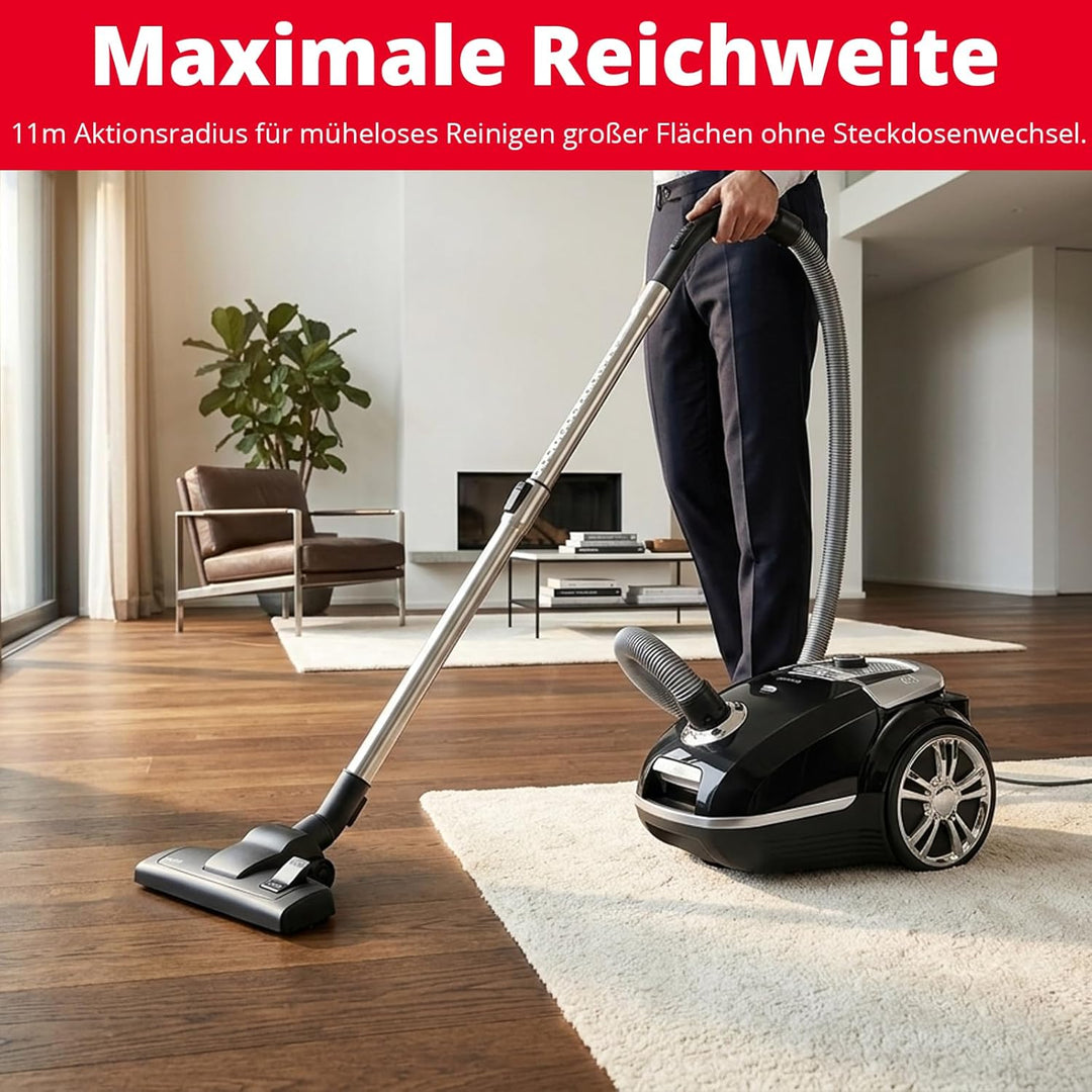 Trisa Staubsauger mit Beutel - 7m Kabel, 11m Aktionsradius, HEPA-Filter & Teleskoprohr - Vacuum Clea