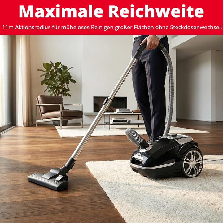 Trisa Staubsauger mit Beutel - 7m Kabel, 11m Aktionsradius, HEPA-Filter & Teleskoprohr - Vacuum Clea