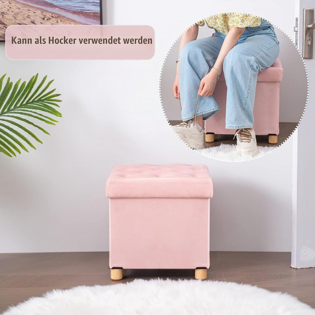 BRIAN &amp; DANY Sitzhocker mit Stauraum Faltbar, Hocker Samt mit Beinen und Deckel, Fusshocker Klein Au