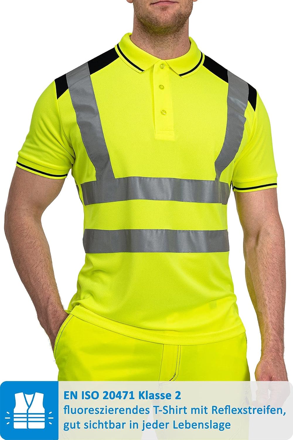Herren Warnschutz Poloshirt, Hohe Sichtbarkeit durch Reflexstreifen EN ISO 20471 Klasse 2 XXL Neonge