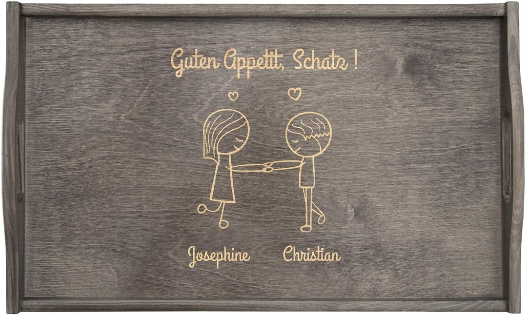 Maverton Betttablett mit Gravur - für Zwei - Sofatisch mit Griffen - klappbar - erhöhter Rand - Gesc