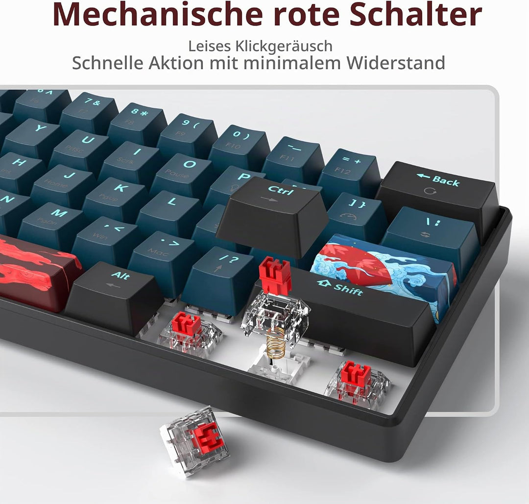 SOLIDEE mechanische gaming tastatur 60 prozent,61 Tasten kompakte mechanische tastatur RGB Hintergru