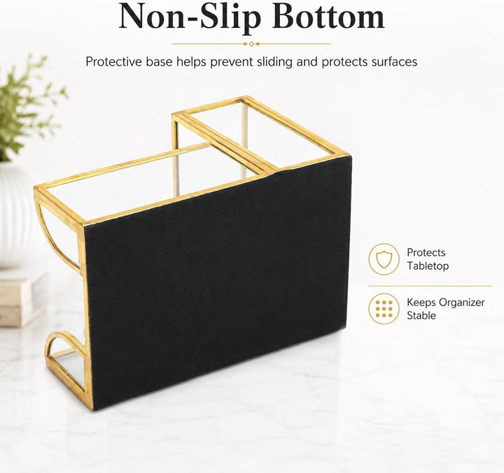 Feyarl Glas Stiftehalter mit Notizzettel Fach Schreibtisch Organizer aus Glas mit Goldfarbenem Metal