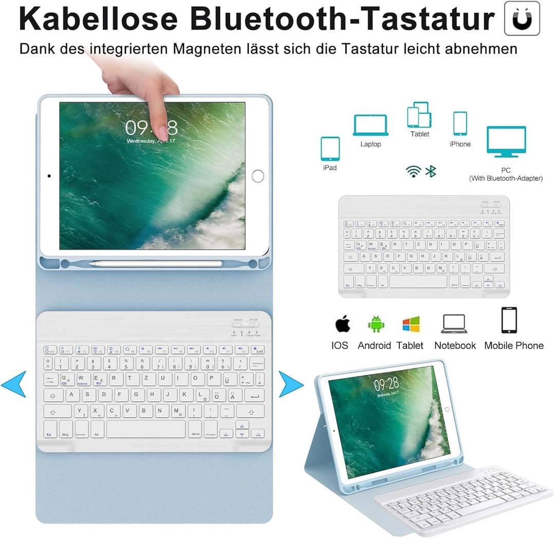 IVEOPPE Tastatur für iPad 6. Generation 9,7 Zoll 2018, Hülle Tastatur für iPad Pro 9.7"/Air 2 & 1, B
