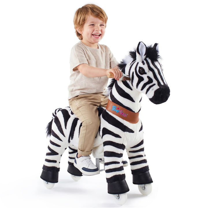 PonyCycle Zebra Reitpferd, für Kinder 3–4 Jahre, 76cm Hoch, Zebra Pferd auf Rollen mit Handbremse, P