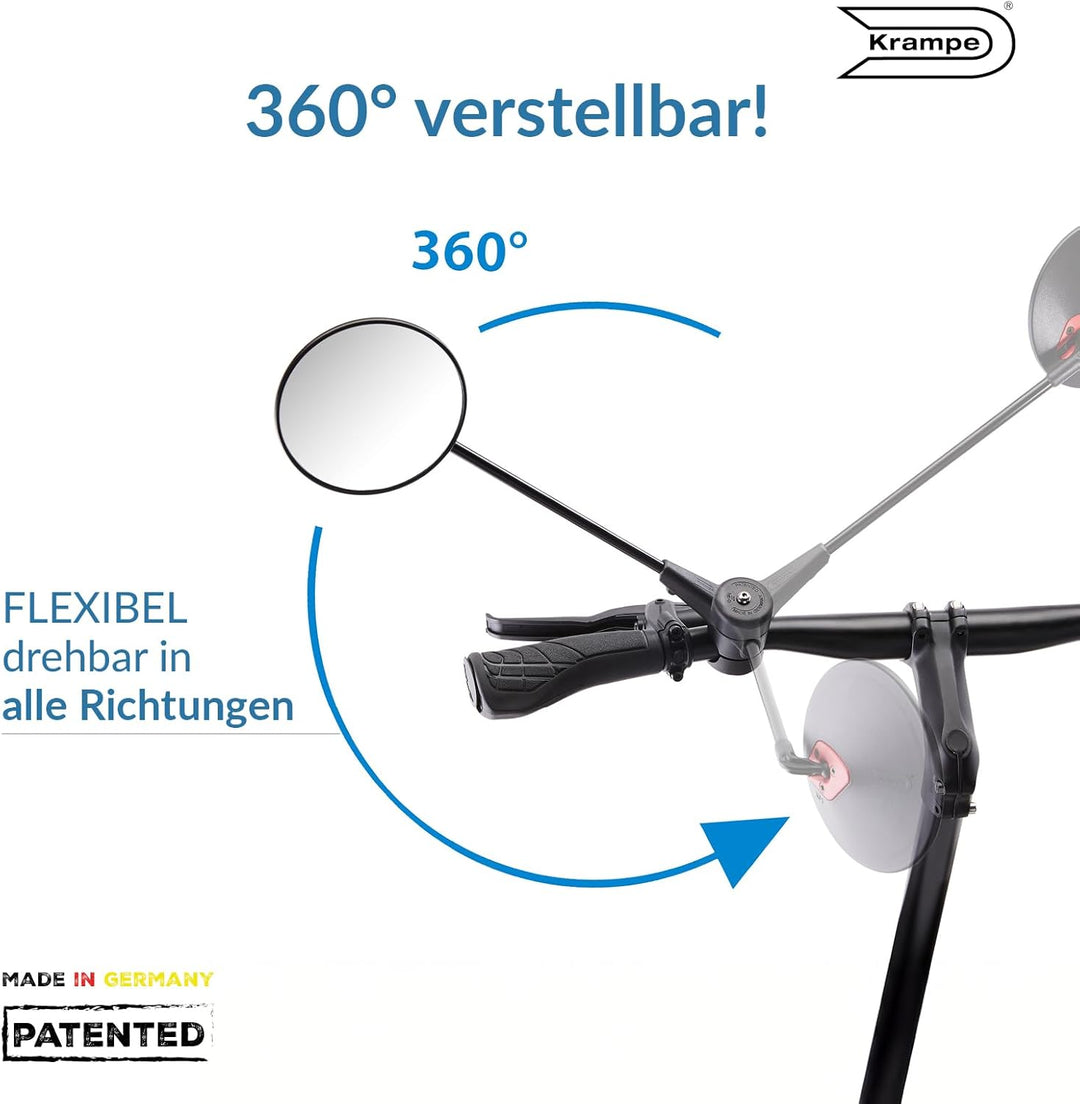 Krampe KF1 Typ A | Einklappbarer Fahrradspiegel rund |Nur links montierbar | Für alle Arten von Fahr