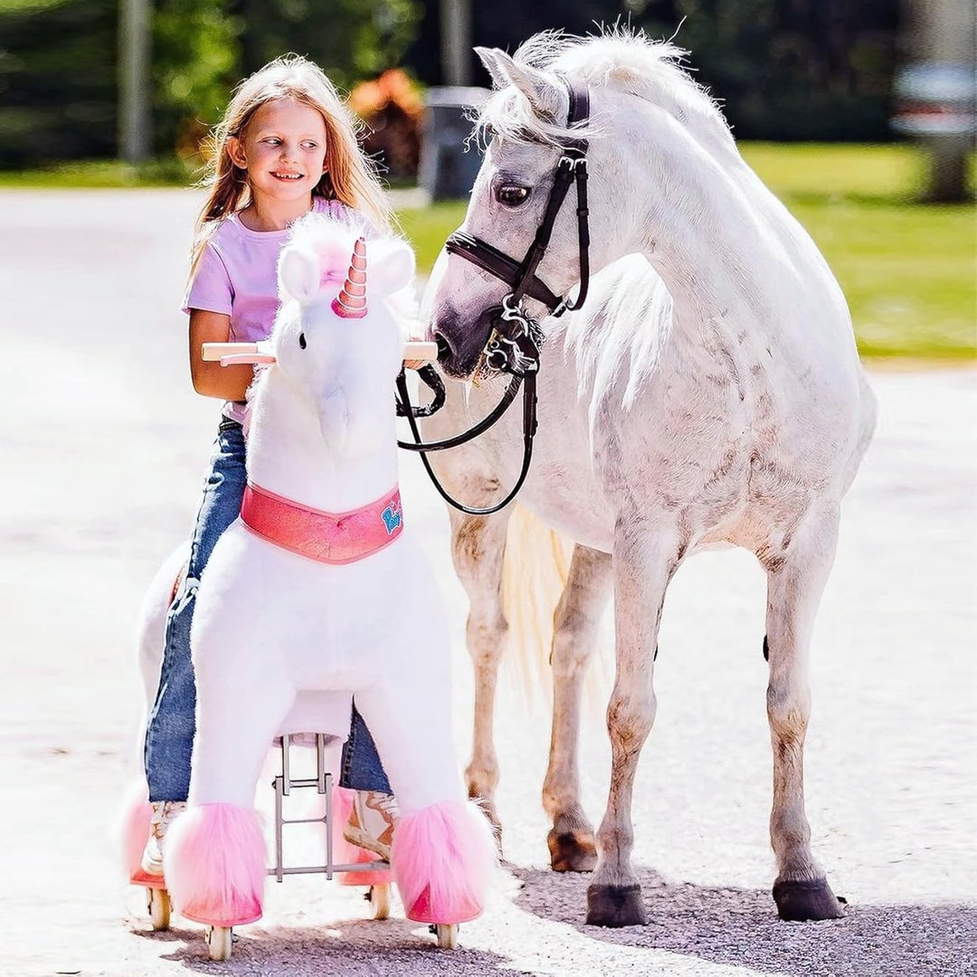 PonyCycle Einhorn zum Reiten, für Erwachsene/Kinder ab 7, 76cm Hoch, Einhorn auf Rollen mit Handbrem