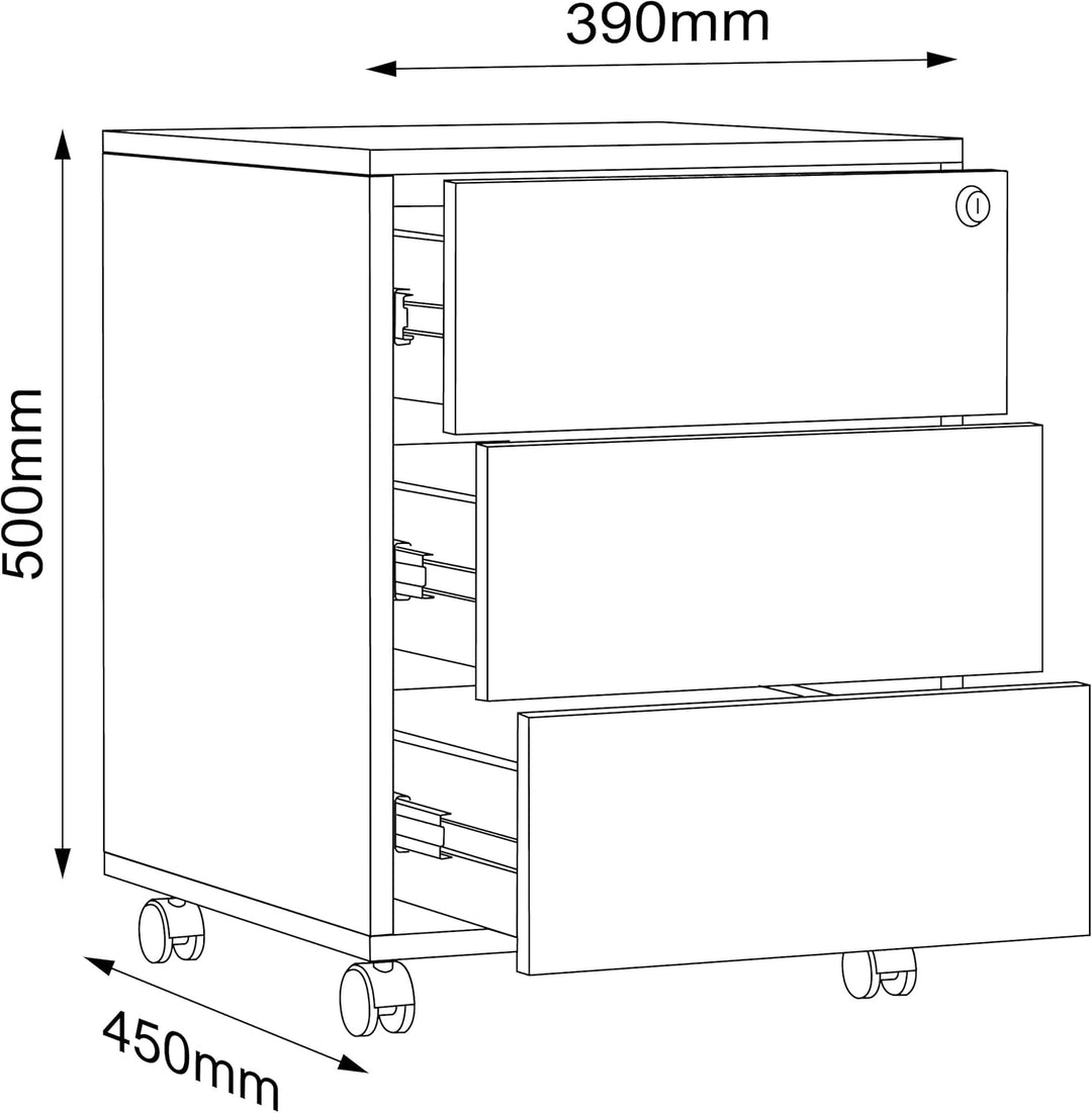 VCM Rollcontainer | Beistellcontainer mit DREI Schubladen | Masse ca. H. 50 x B. 39 x T. 45 cm | Bür