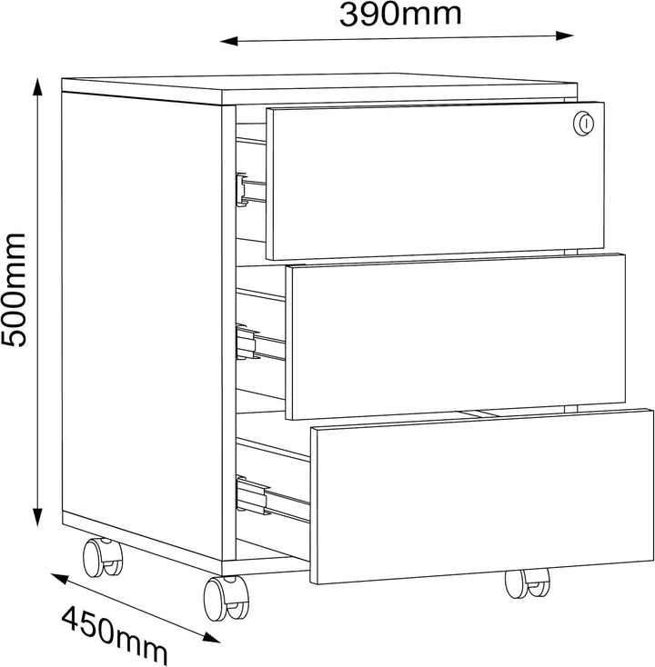 VCM Rollcontainer | Beistellcontainer mit DREI Schubladen | Masse ca. H. 50 x B. 39 x T. 45 cm | Bür