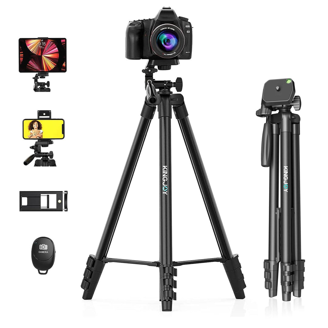 KINGJOY Handy Kamera Stativ 60" Leichtes Smartphone Stativ mit Fernauslöser, 360°Drehung Tragbar Tri