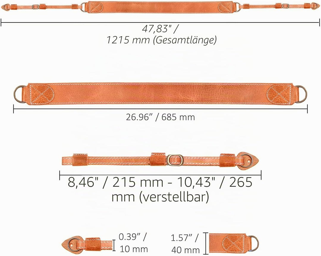 MegaGear MG1999 SLR, DSLR Schulter- oder Nackengurt aus echtem Leder (Kamel), Einheitsgrösse Camello