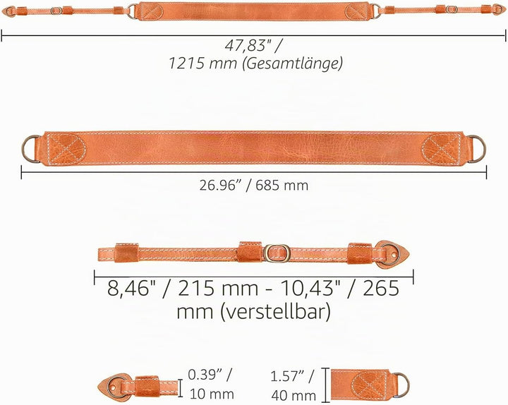 MegaGear MG1999 SLR, DSLR Schulter- oder Nackengurt aus echtem Leder (Kamel), Einheitsgrösse Camello