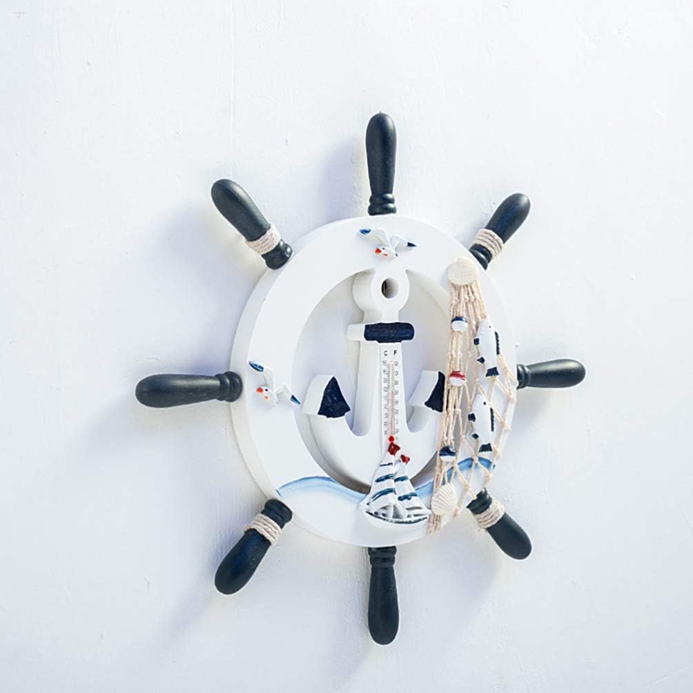 Garneck Holz Steuerrad mit Anker Fisch Netz Maritime Wanddeko Nautical Schiff Steuerrad Deko Mediter