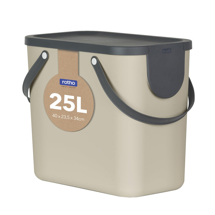 Rotho Albula Mülltrennungssystem 25l für die Küche, Kunststoff (PP) BPA-frei, cappuccino/anthrazit,