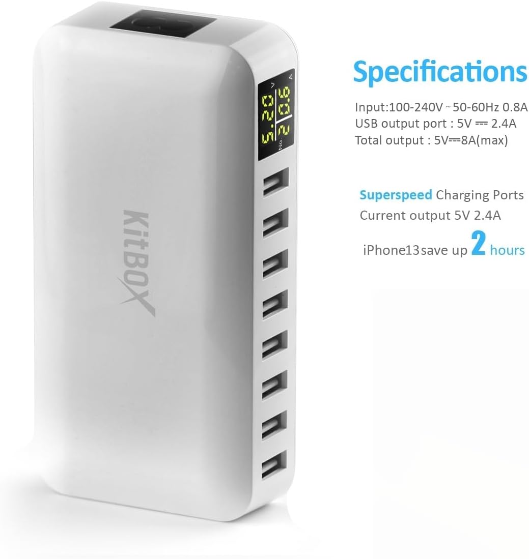 USB Ladegerät Mehrfach mit Display LED 40W USB Multi Ladegerät mit Stecker USB Ladeleiste Power Lade