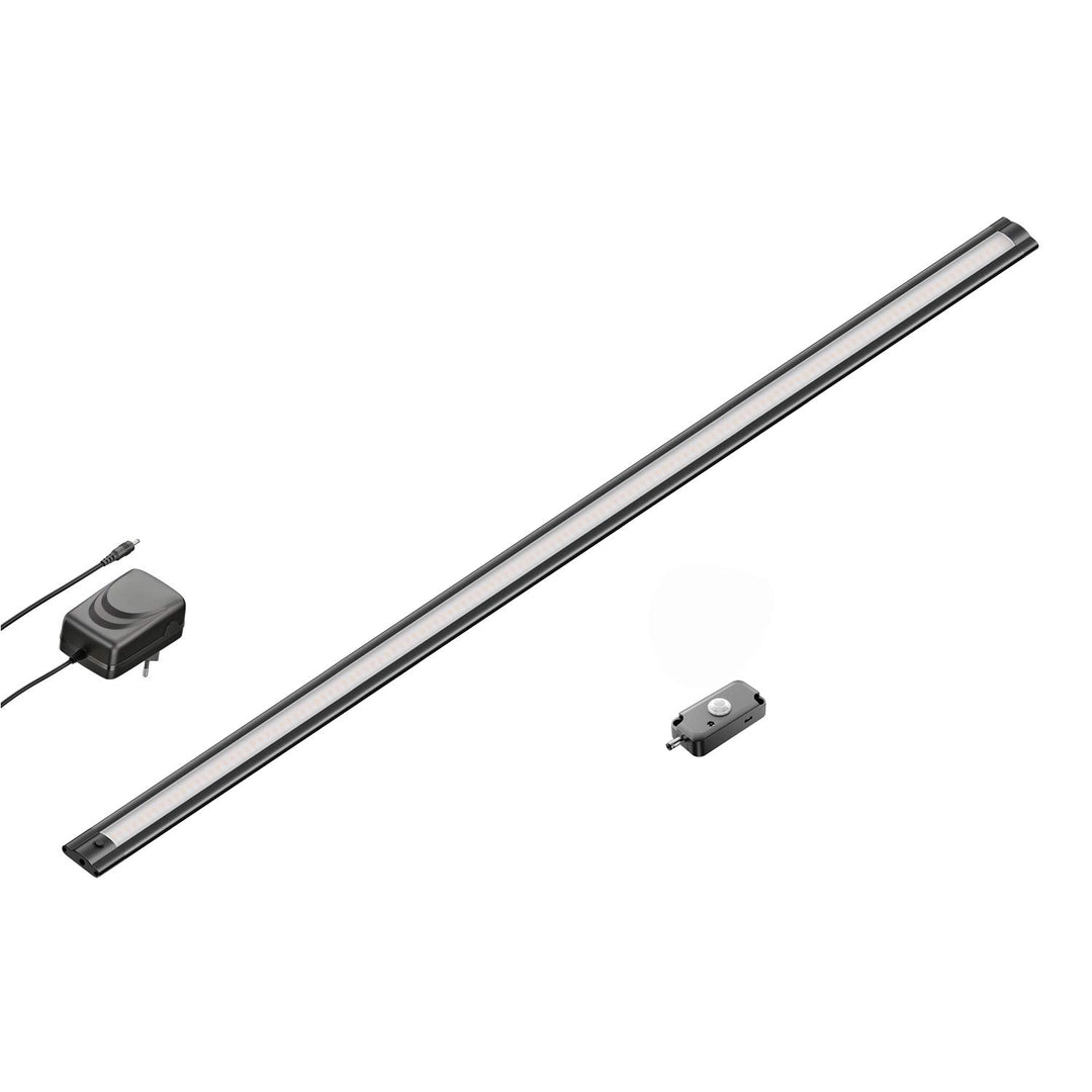 ledscom.de LED Unterbau-Leuchte SIRIS schwarz matt mit Netzteil und Bewegungsmelder, flach, 90cm, 10