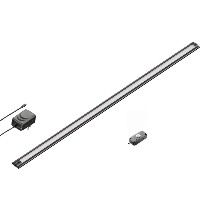 ledscom.de LED Unterbau-Leuchte SIRIS schwarz matt mit Netzteil und Bewegungsmelder, flach, 90cm, 10