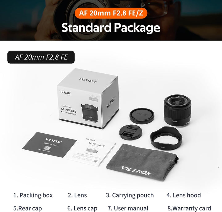 VILTROX AF 20mm F2.8 Air FE Objektiv für Sony E-Mount, 20mm f/2.8 Weitwinkel-Vollformat-Autofokusobj