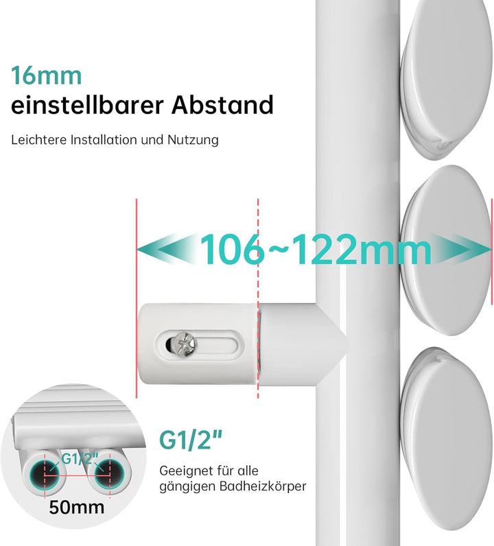 EMKE Oval Badheizkörper Handtuchhalter 1740x600 mm, Handtuchheizkörper Seitenanschluss Handtuchwärme