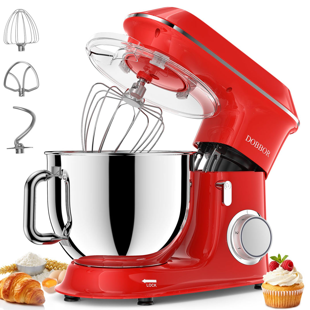 9.5L Küchenmaschine Knetmaschine 1500W, DOBBOR Rührmaschine mit Rührbesen, Knethaken, Schlagbesen, S