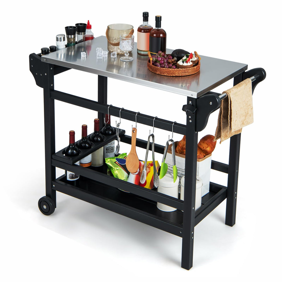 KOMFOTTEU Grillwagen Grilltisch mit Edelstahl Arbeitsplatte, Garten Rollwagen aus HDPE, Servierwagen