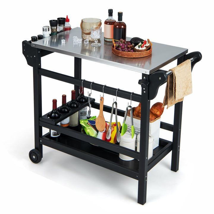 KOMFOTTEU Grillwagen Grilltisch mit Edelstahl Arbeitsplatte, Garten Rollwagen aus HDPE, Servierwagen