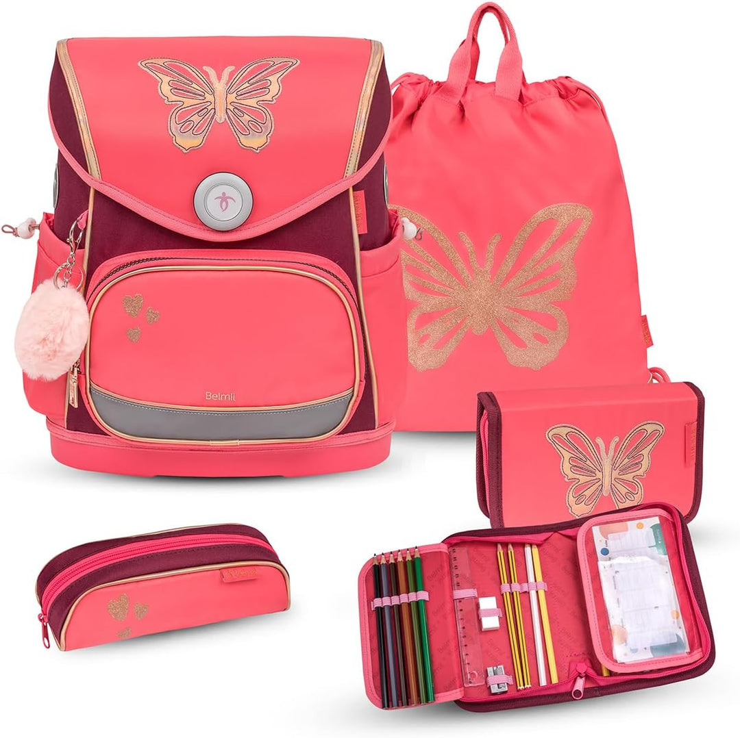 Belmil Premium Compact Plus ergonomisches Schulranzen Set 5 - teilig, AGR, Brustgurt, Hüftgurt, Magn