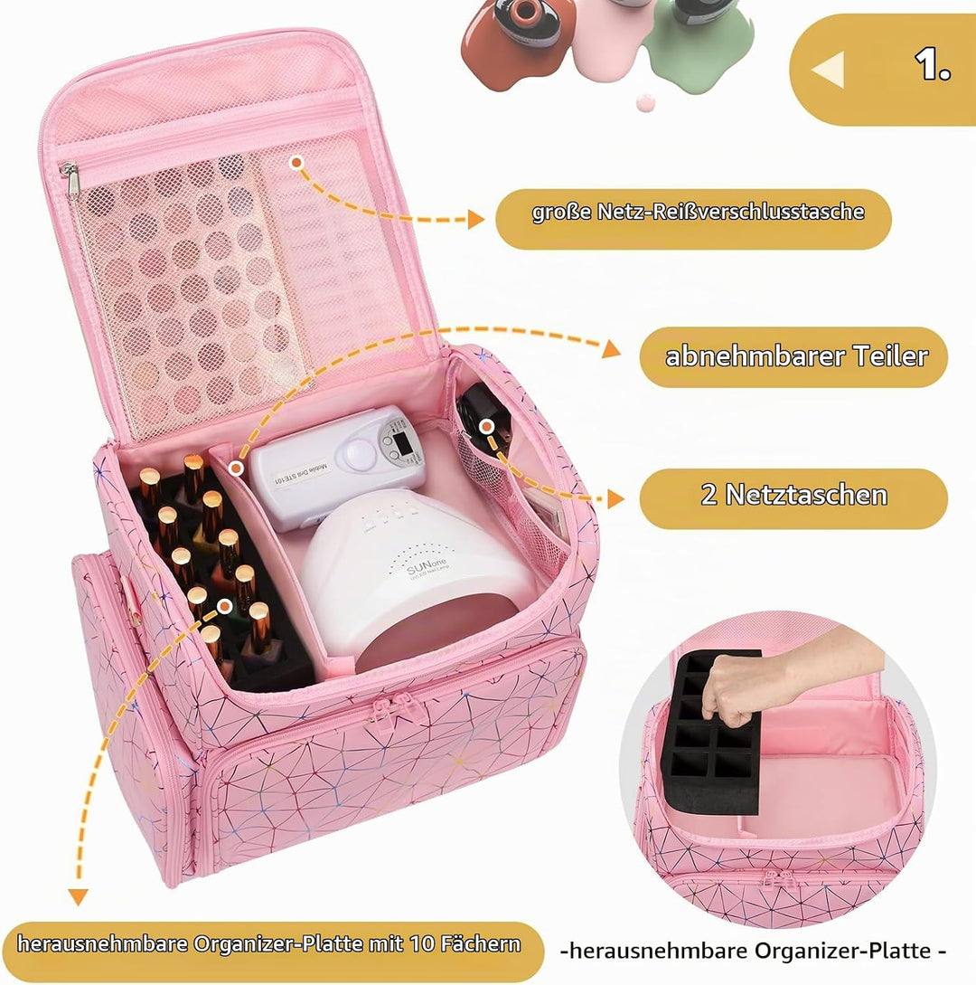 Nagelkoffer mit Extra Grosser Kapazität – Nagellack Koffer für 86 bis 100+ Flaschen &amp; Nagellampe, Do