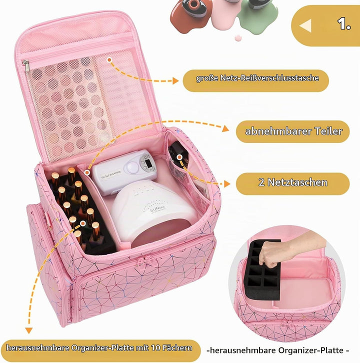 Nagelkoffer mit Extra Grosser Kapazität – Nagellack Koffer für 86 bis 100+ Flaschen &amp; Nagellampe, Do
