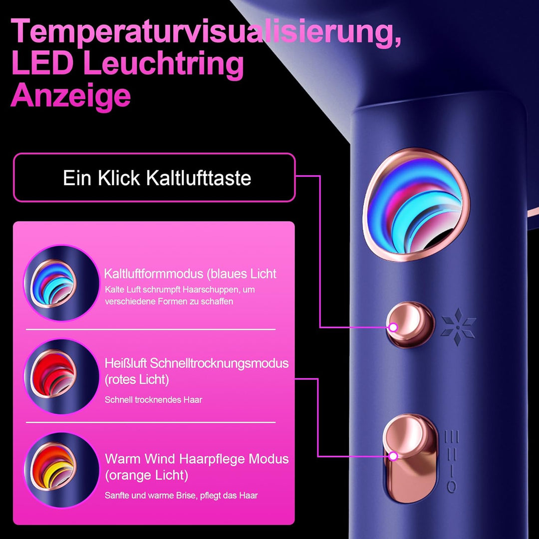 Föhn,Fön,Haartrockner Profi Ionen mit AC Motor 2400W Reisefön Diffusor|Haarfön 4-in-1|Heiss-/Kalttas