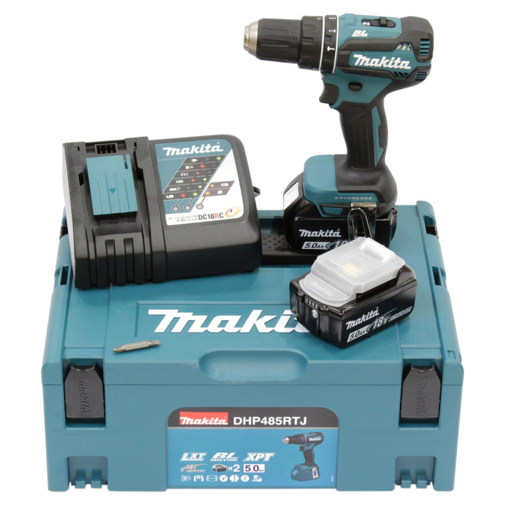 Makita DHP485RTJ Akku-Schlagbohrschrauber 18 V / 5,0 Ah, 2 Akkus, Ladegerät im MAKPAC mit 2 Akkus +