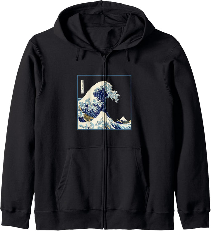 Kanagawa Japanische Kunst Die grosse Welle Vintage-Ästhetik Kapuzenjacke