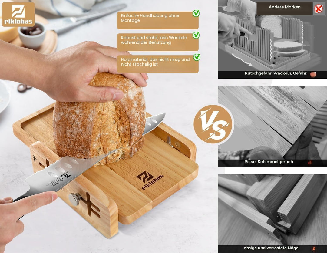 Brotschneider mit Brotmesser, weltweit erster Brotschneider für selbstgebackenes Brot, 4fach verstel