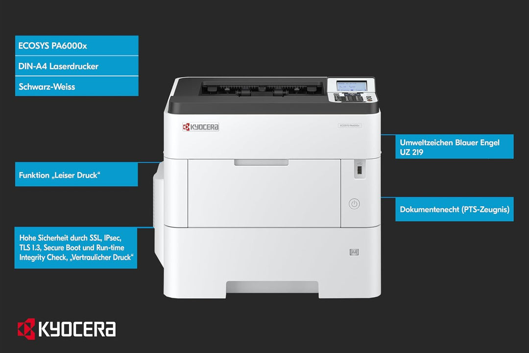 Kyocera Klimaschutz-System Ecosys PA6000x Laserdrucker Schwarz Weiss, Duplex-Einheit, 60 Seiten pro