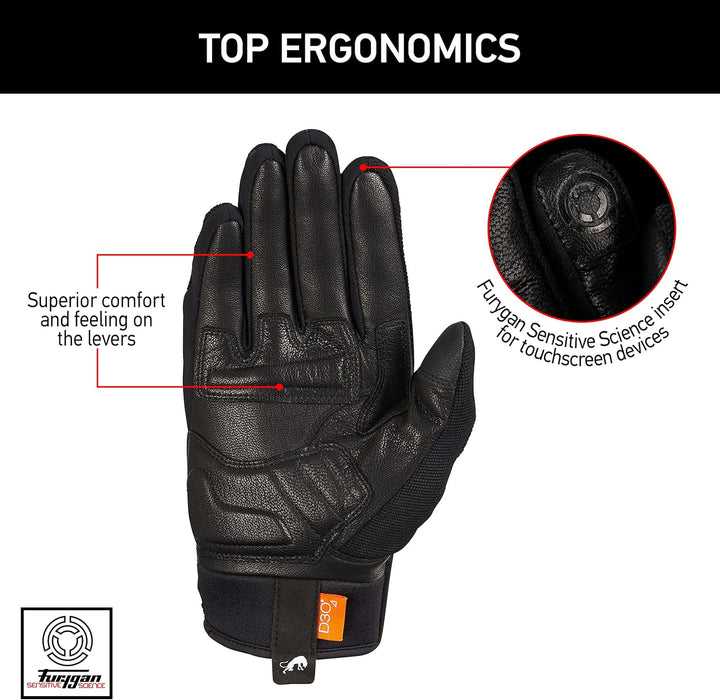 Furygan Jet D3O – Motorradhandschuhe für Herren – Handfläche 100% Leder – Touchscreen – Komfort – So