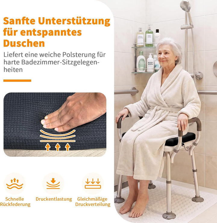 Gooo&amp;Ma Duschsitzkissen rutschfest wasserdurchlässig Schwarz | 3D-Mesh Waschbar Schnelltrocknend Hak