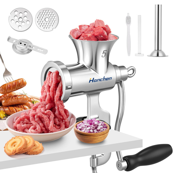 Hanchen Fleischwolf Manuell Edelstahl Nr.5 Fleischwölfe Spritzgebäck Hand Fleischwolf mit Wurstfülle