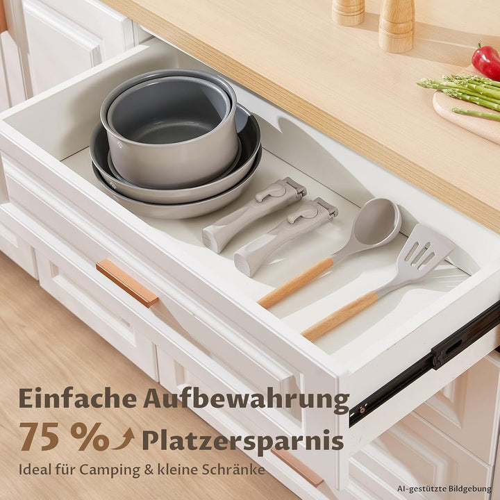 BEZIA 17-Teilig Topfset mit Abnehmbarer Griff, Pfannenset mit Keramik Antihaft Beschichtet, Induktio