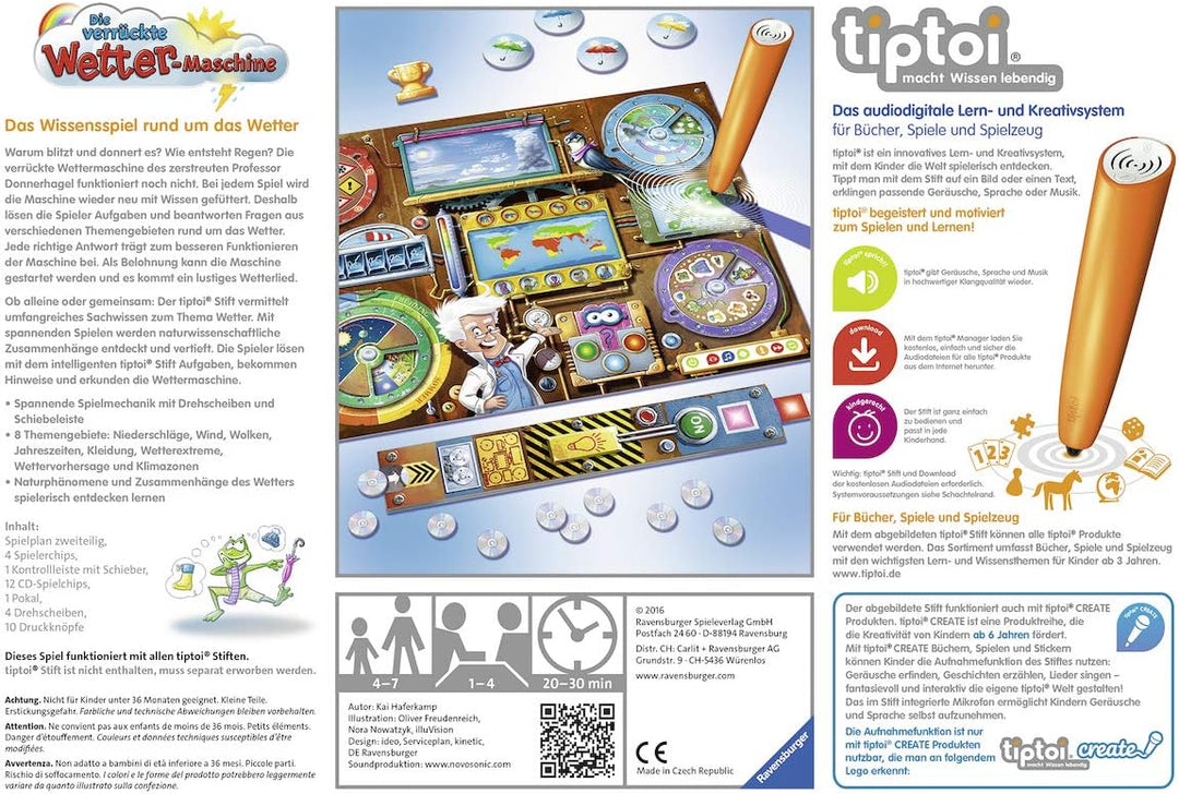 Ravensburger tiptoi Die verrückte Wetter-Maschine Spiel, ab 4 Jahren, Lerne mit Professor Donnerhage