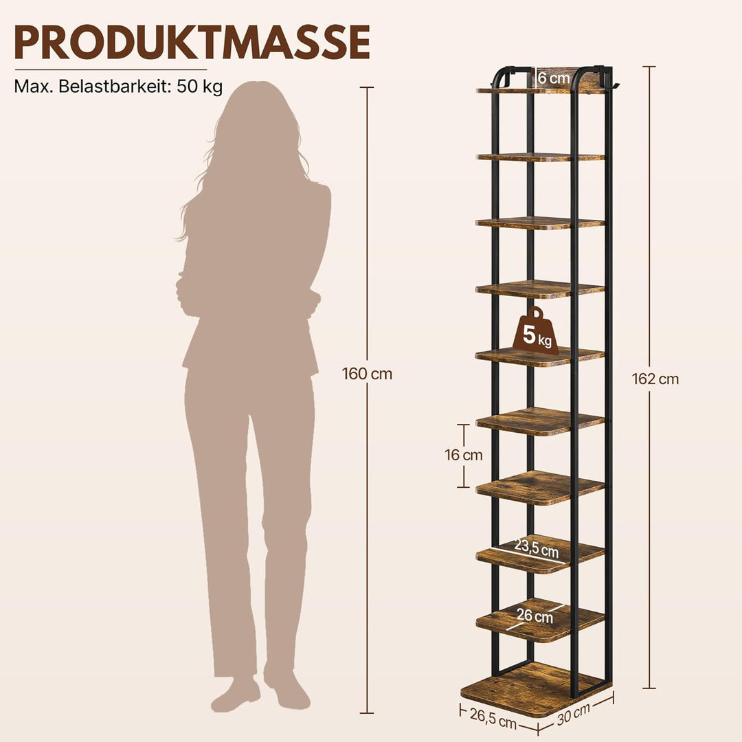 Yaheetech Schmales Schuhregal, Schuhablage mit 10 Ebenen, Platzsparender Schuhschrank Holz im Vintag