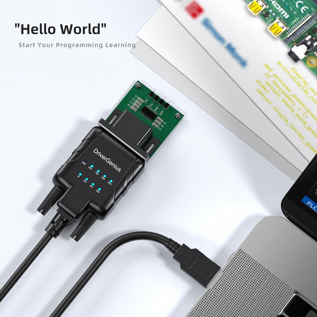 DriverGenius USB Typ-A auf Seriell RS232-(DB9) Adapter Konverter mit 9 x LEDs für IT-Administratoren