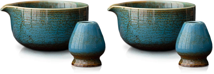 Matcha Set Blau 2-teilig, Matcha Tee Set Blau mit Chawan Matcha-Schale (510 ml) & Keramik-Besenhalte