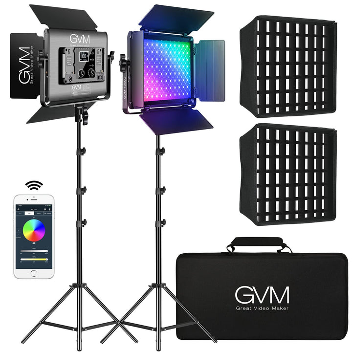 GVM 1000D RGB LED Videoleuchte mit Softbox, APP Steuerung LED Videobeleuchtung mit Stativ, 3200K-560