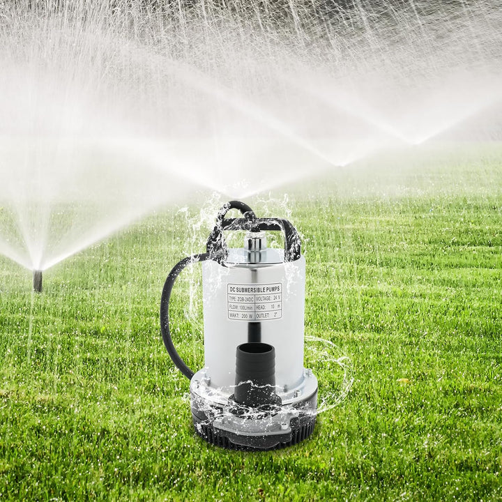 24V DC Tauchwasserpumpe, 200W Edelstahl Tauchpumpe, Solar Wasserpumpe, IP56 Schutz, mit 3 Schlauchad