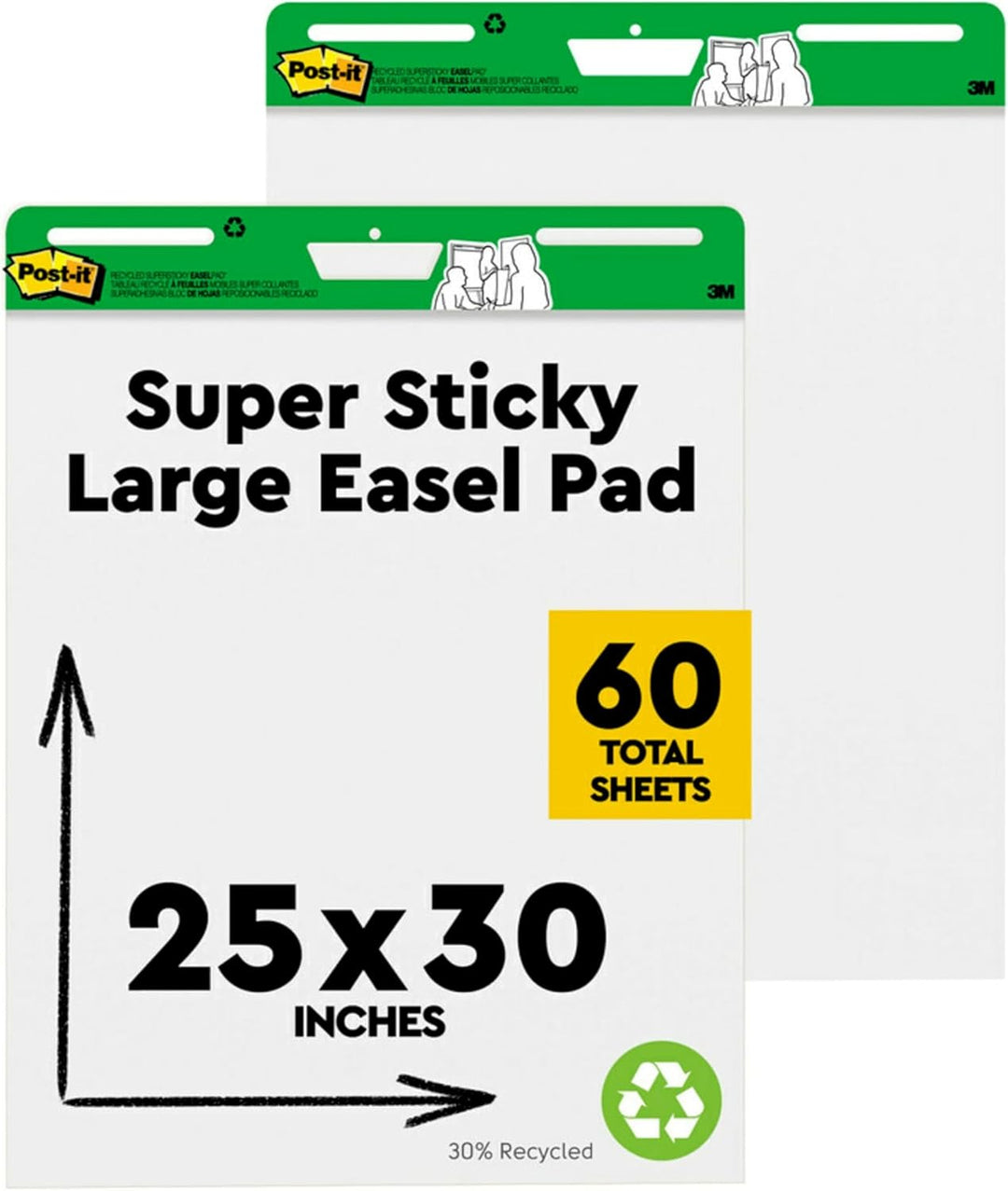 Post-it Super Sticky Meeting Chart Recycling 559RP, unliniert, Weiss, 635 mm x 762 mm, 2 Blöcke á 30