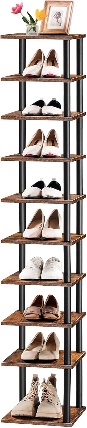 HOOBRO Schuhregal, 10-lagiges Eckschuhregal, schmales Schuhablage, Schuhschrank, Schuhständer, Flur,