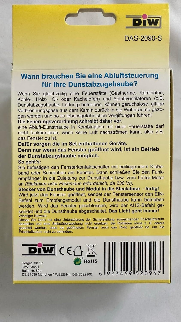 WeBaSo Funk-Abluftsteuerung Installation 2090, Stecker auf 2300 W, mit Fensterkontaktschalter, Steck