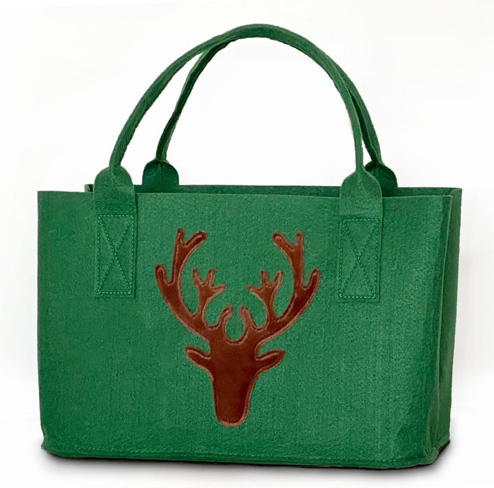 casamia Filztasche Shopper mit Schriftzug von Herzen grau o. Hirschkopf grün Farbe grün mit Hirschko